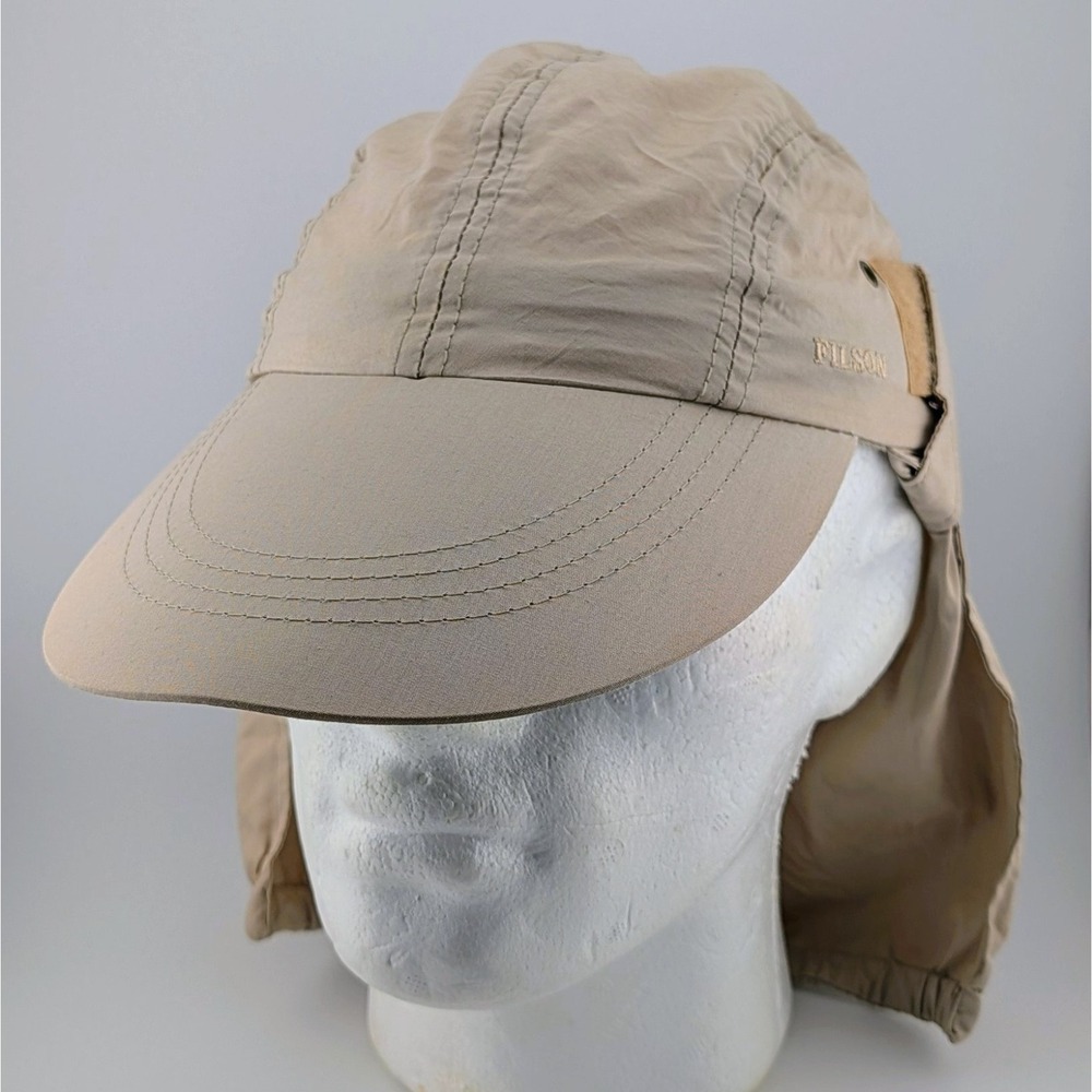 Vintage Filson Fishing Long Brim Hat Cap Made In USA Safari Sun Flap Beige